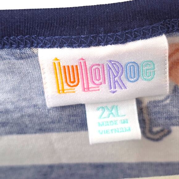 LuLaRoe Gigi T 2XL Disney Frozen Olaf Blue White Striped Winter Snowflake Tee - Picture 3 of 8